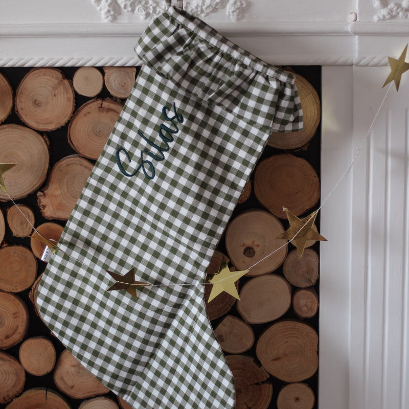 Mabel & Fox - Personalised Green Gingham Stocking - Embroidered - Mabel & Fox
