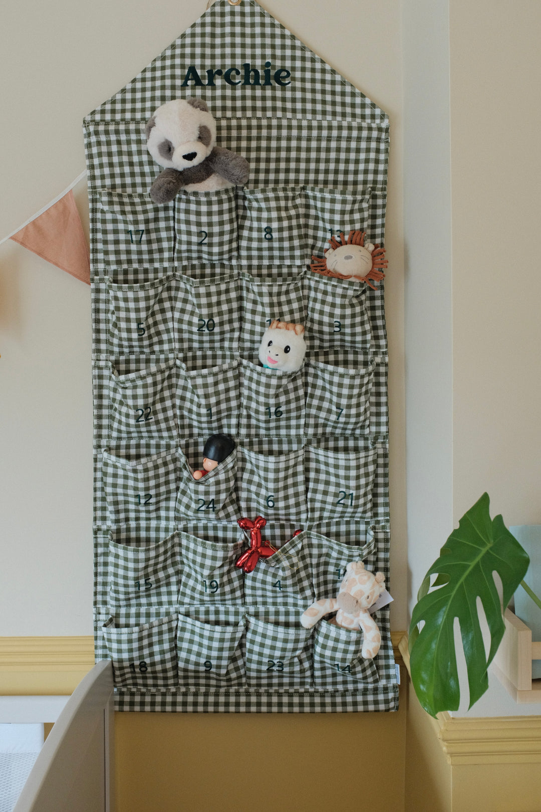 Mabel & Fox - Personalised Green Gingham Advent Calendar - Embroidered