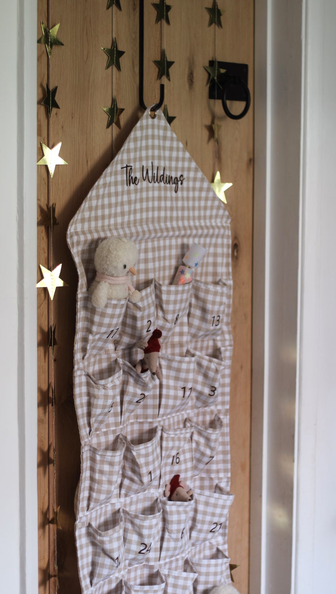 Mabel & Fox - Personalised Beige Gingham Advent Calendar - Embroidered - Mabel & Fox