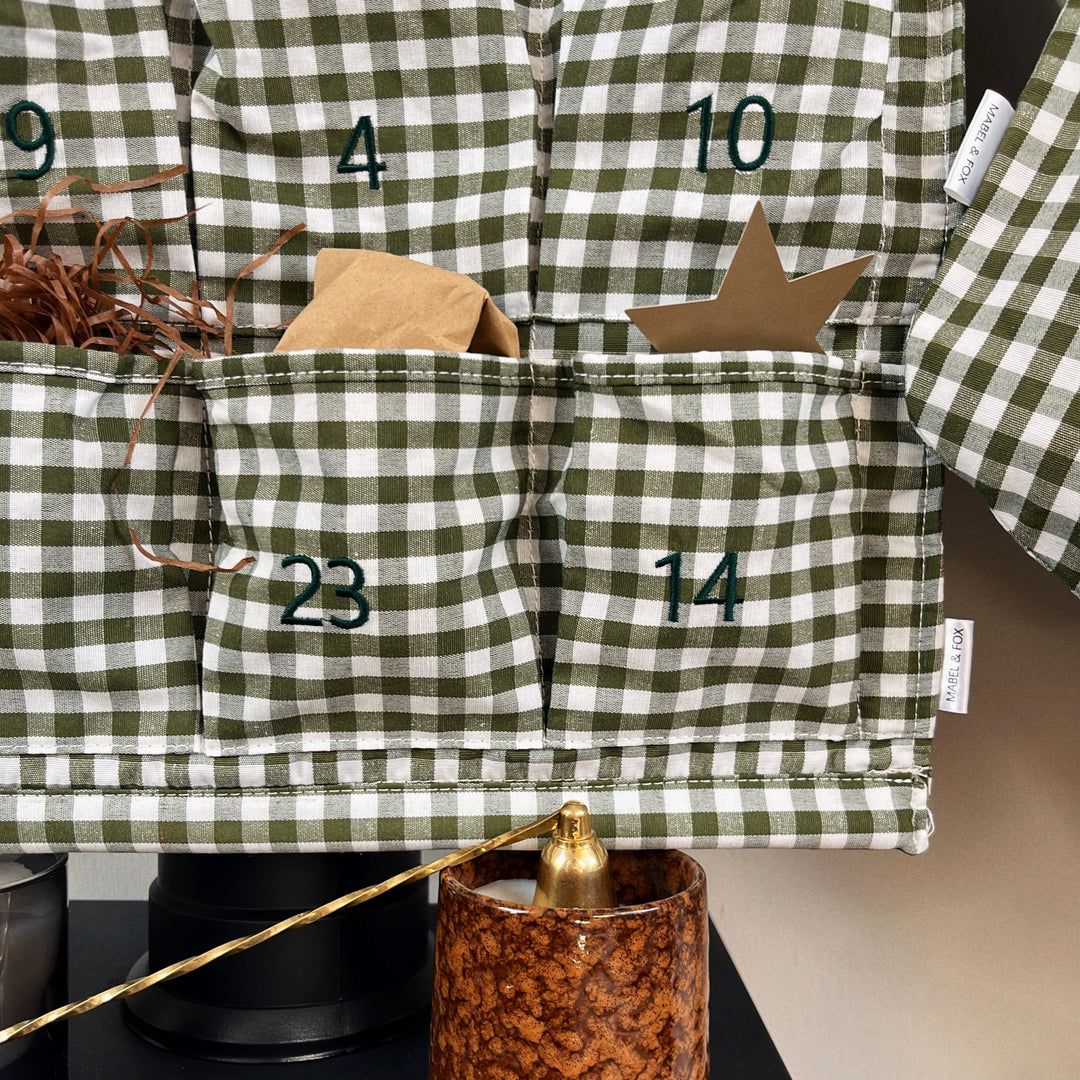 Mabel & Fox - Personalised Green Gingham Advent Calendar - Embroidered - Mabel & Fox