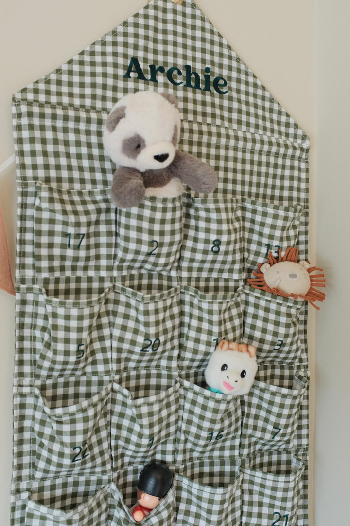Mabel & Fox - Personalised Green Gingham Advent Calendar - Embroidered