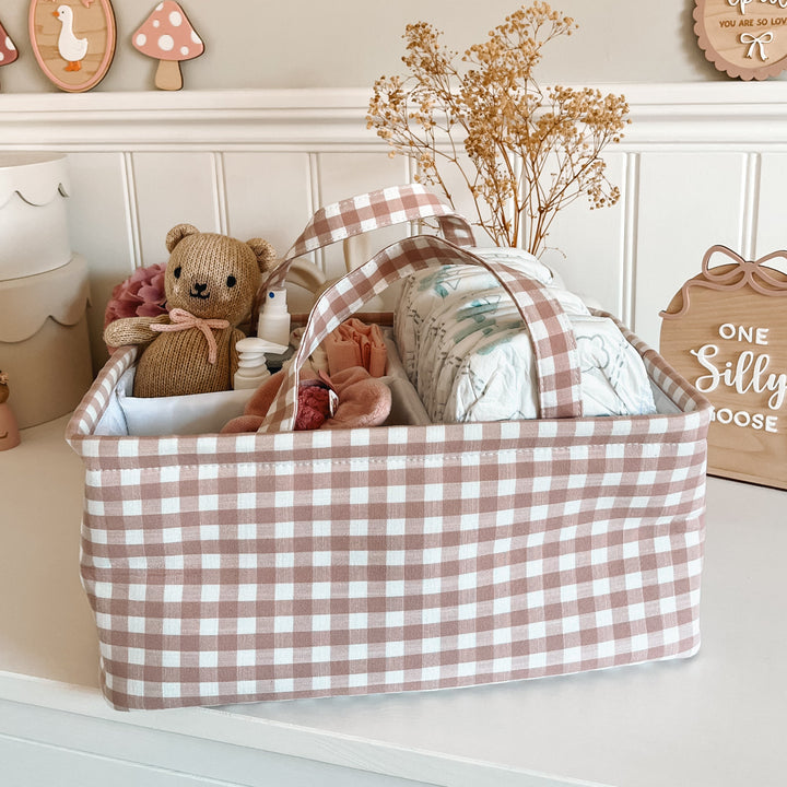 Mabel & Fox - Gingham Nappy Caddy - Pink