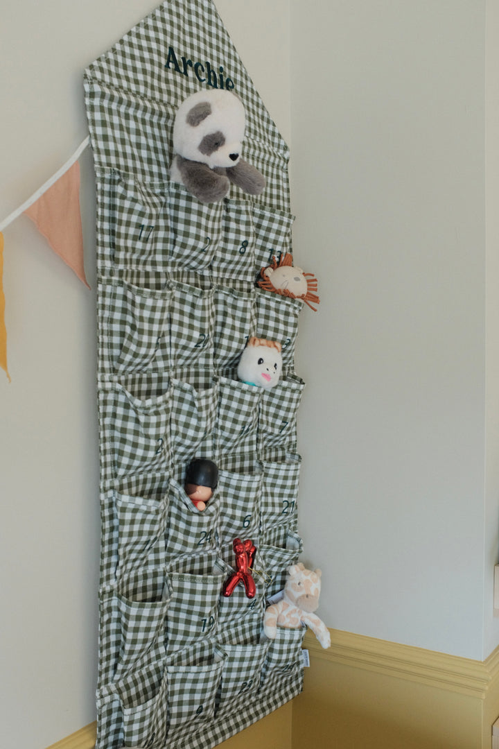 Mabel & Fox - Personalised Green Gingham Advent Calendar - Embroidered