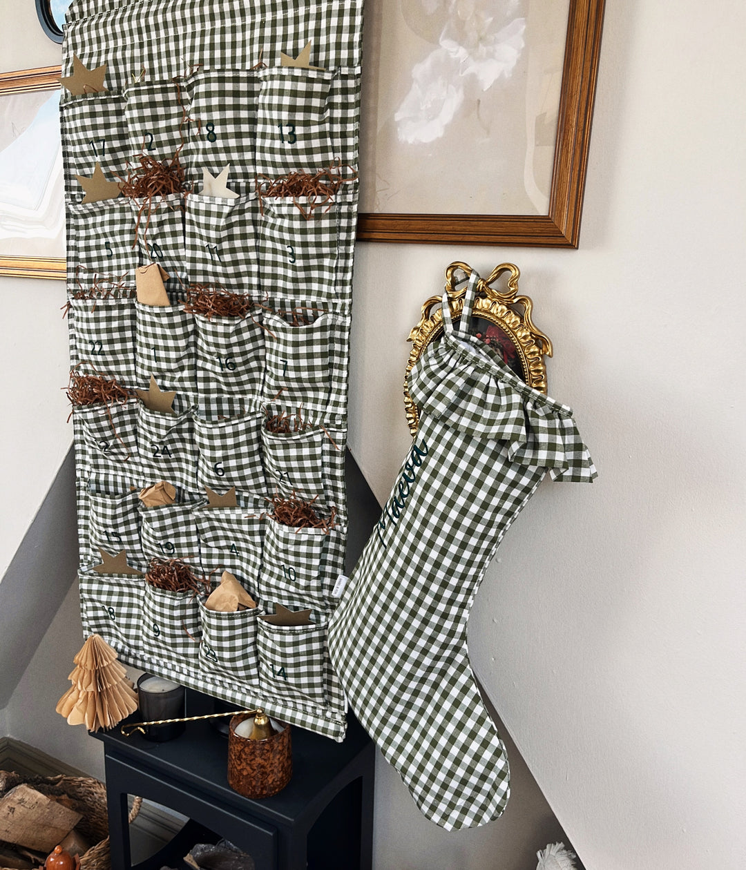 Mabel & Fox - Personalised Green Gingham Stocking - Embroidered - Mabel & Fox