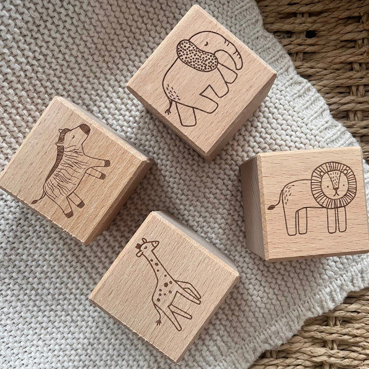 Mabel & Fox - 4 Pcs Wooden Block Set - Safari - Mabel & Fox