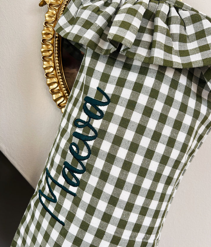 Mabel & Fox - Personalised Green Gingham Stocking - Embroidered - Mabel & Fox
