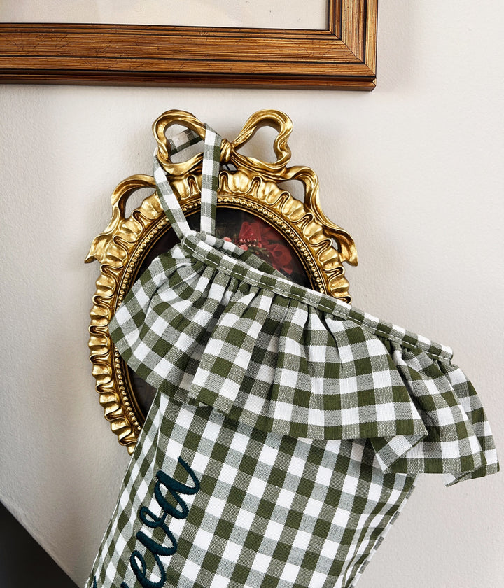Mabel & Fox - Personalised Green Gingham Stocking - Embroidered - Mabel & Fox