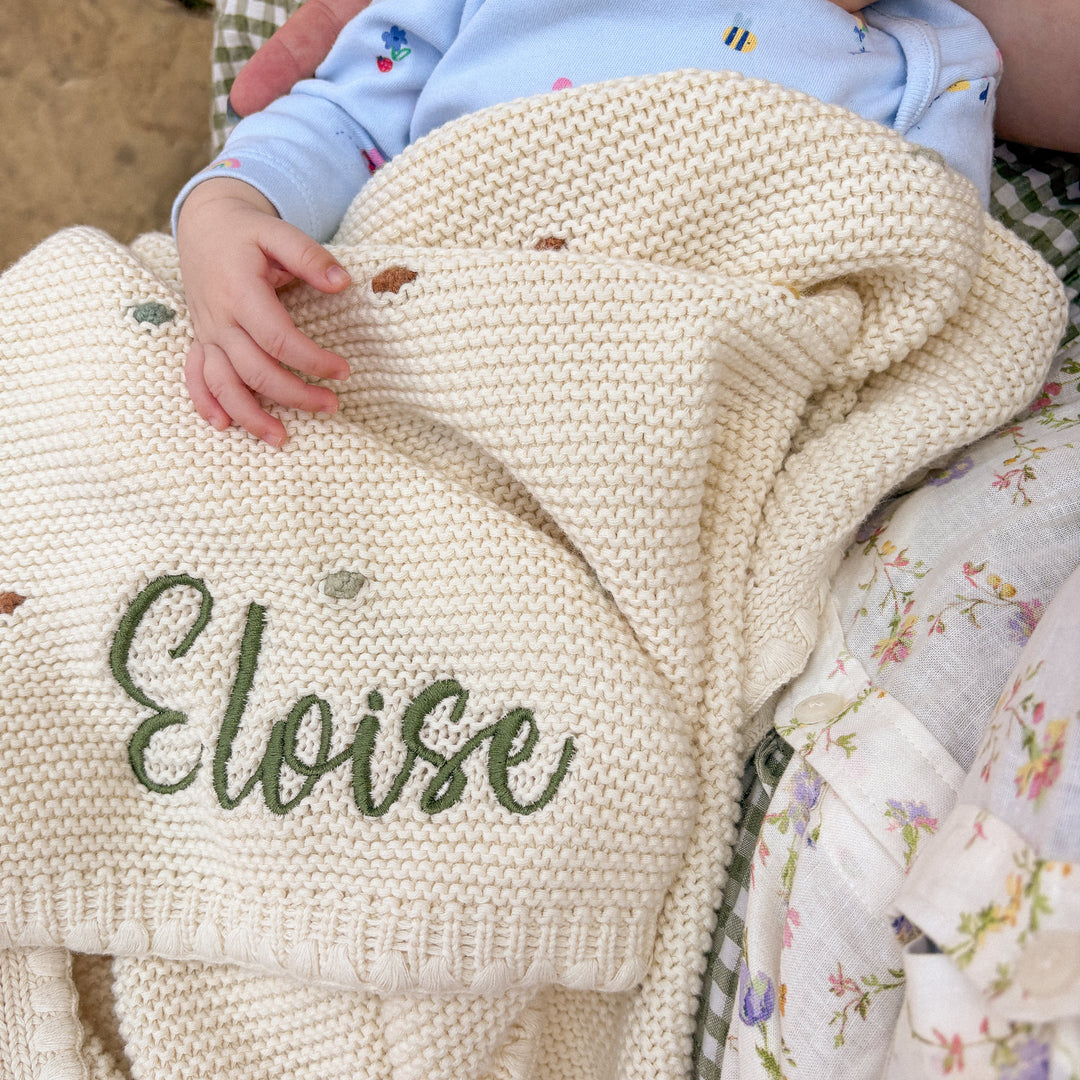 Mabel & Fox - Personalised Knitted Baby Blanket - Multi-Colour Bobble