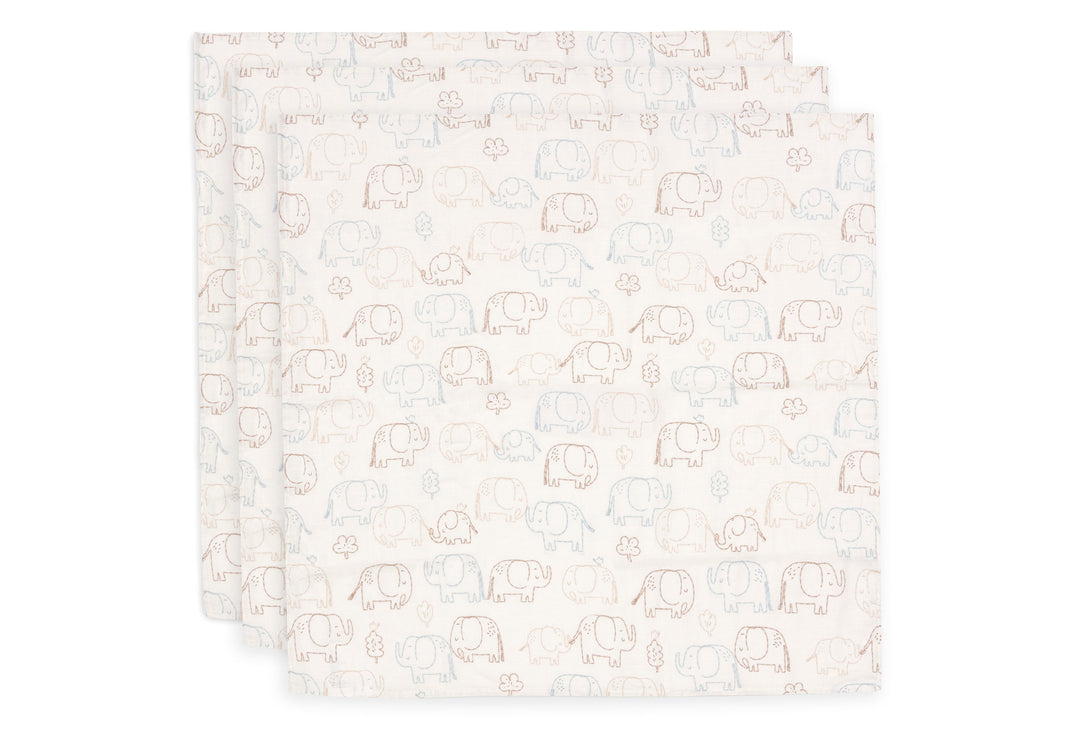 Jollein - Cloth Muslin - 70x70cm - Elephant Tales -  (3 pack) - Mabel & Fox