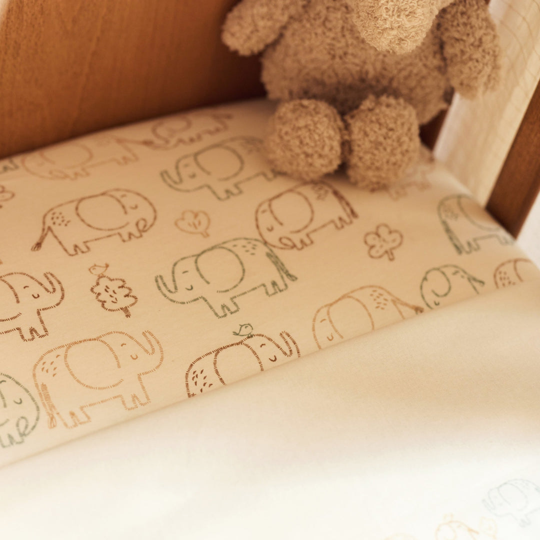 Jollein -  Fitted Sheet Jersey - 60 x 120cm -  Elephant Tales - Mabel & Fox