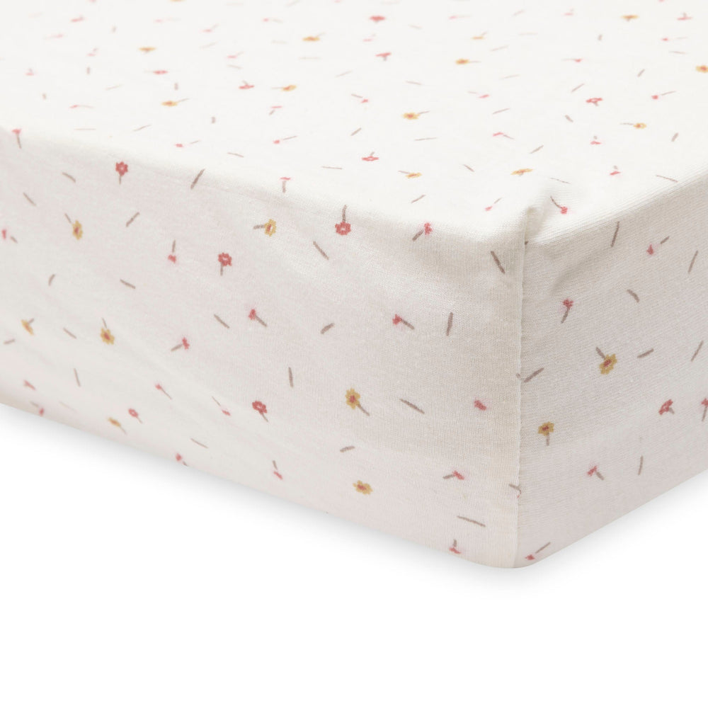 Jollein - Fitted Sheet Jersey - Pretty Picnic Flower Drops - Mabel & Fox