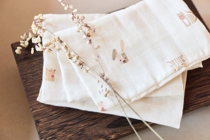 Jollein - Mouth Cloth Muslin 31x31cm - Animal Friends - 3 Pack - Mabel & Fox