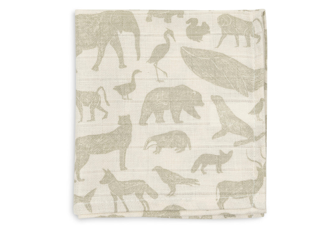 Jollein - Muslin Mouth Cloth 31 x 31cm - Animals Olive Green (3 Pack) - Mabel & Fox