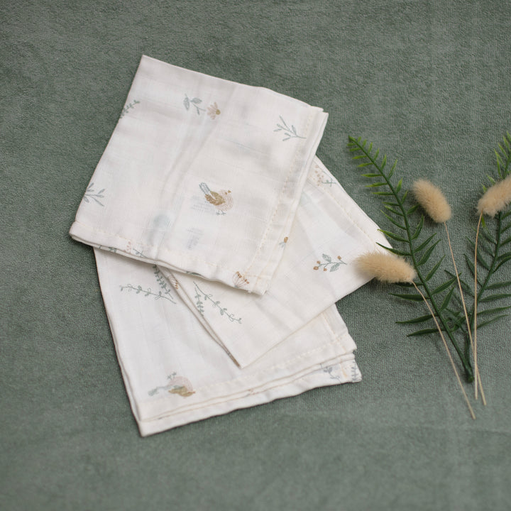 Jollein - Muslin Mouth Cloth 31 x 31cm - Lovely Birds (3 Pack) - Mabel & Fox