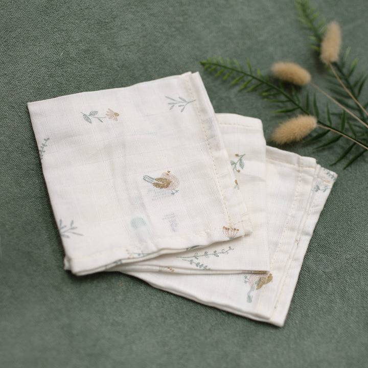 Jollein - Muslin Mouth Cloth 31 x 31cm - Lovely Birds (3 Pack) - Mabel & Fox