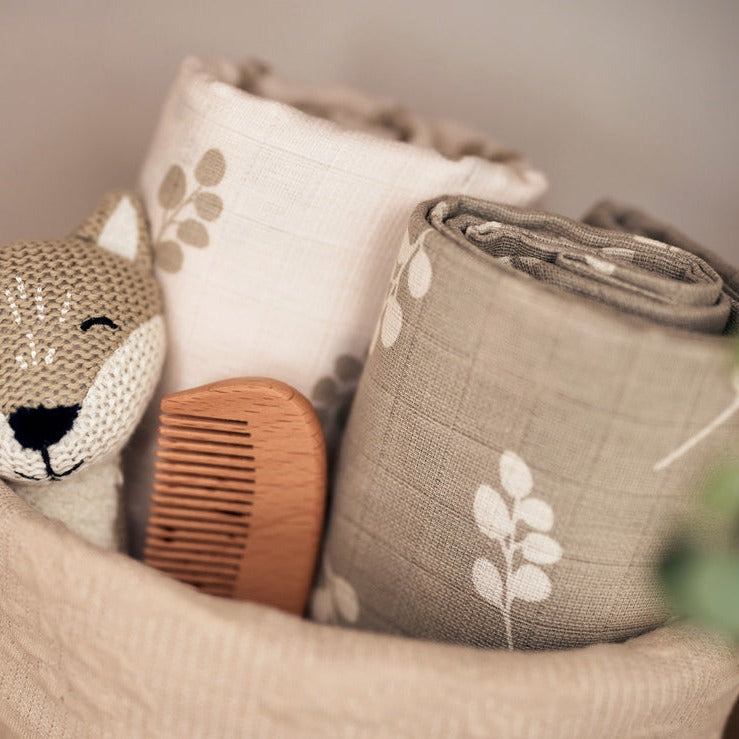 Jollein - Swaddle Muslin 115 x 115cm - Twig Olive Green  (2 Pack) - Mabel & Fox