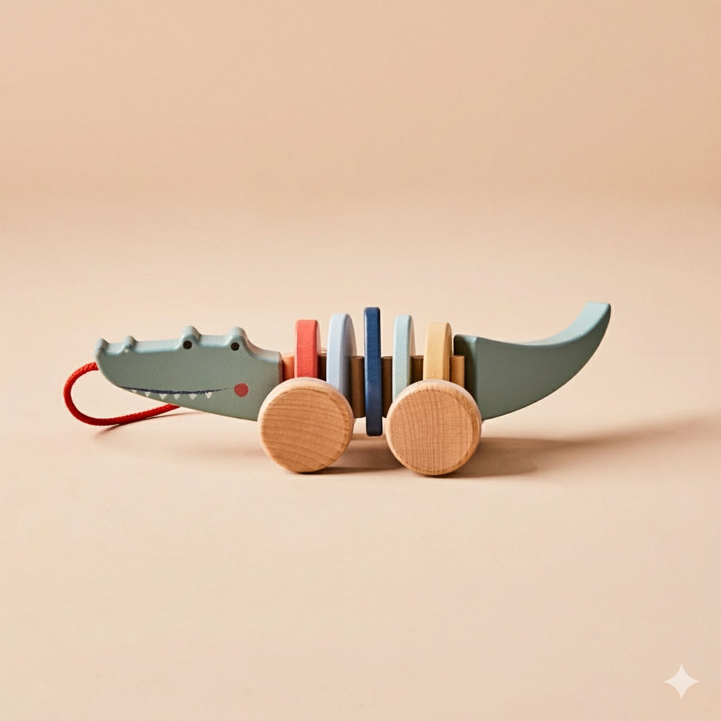 Just Bee Kids -  Wooden Crocodile Pull Along Toy - Mabel & Fox