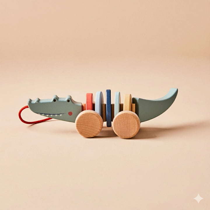 Just Bee Kids -  Wooden Crocodile Pull Along Toy - Mabel & Fox
