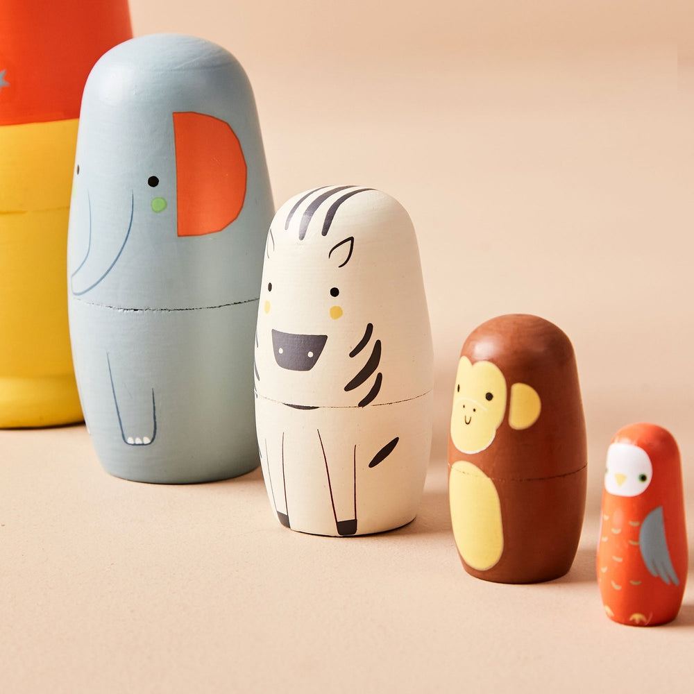 Just Bee Kids - Wooden Nesting Dolls -  Safari Animal - Mabel & Fox