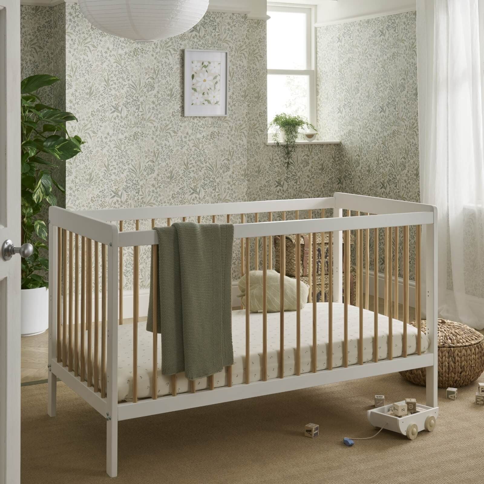CuddleCo Nola Cot Bed White Natural Mabel Fox