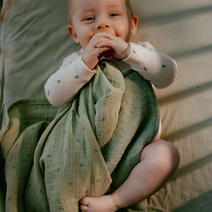 Little Dutch - Knitted Bassinet Blanket - Pure Sage