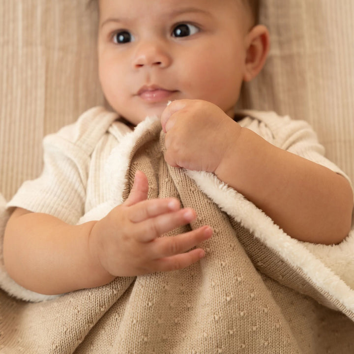 Little Dutch - Knitted Fleece Bassinet Blanket - Pure Soft Beige