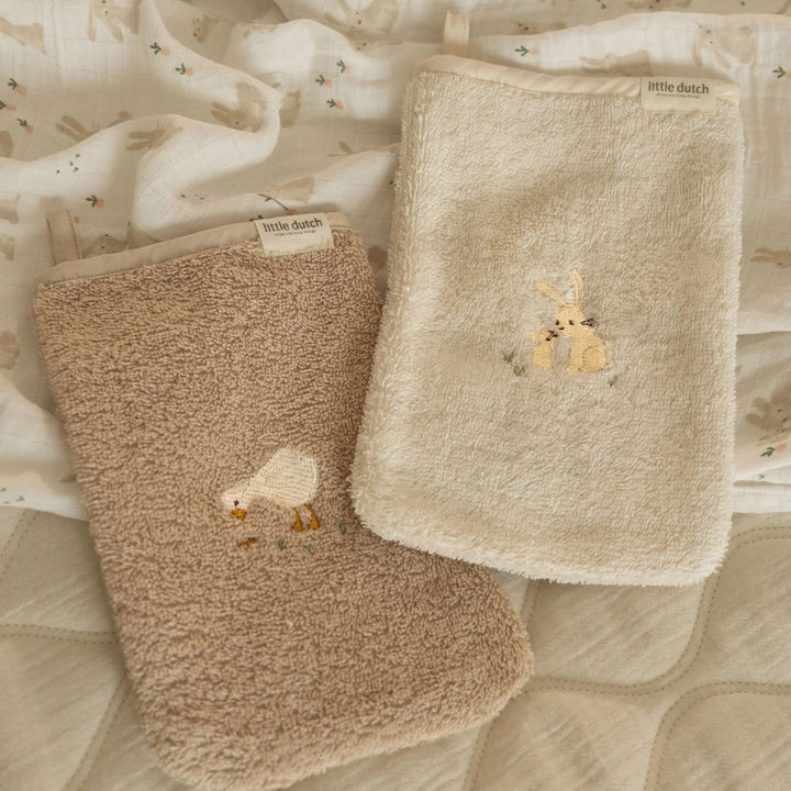 Little Dutch - Embroidered Wash Cloth Set - Baby Bunny / Newborn Naturals
