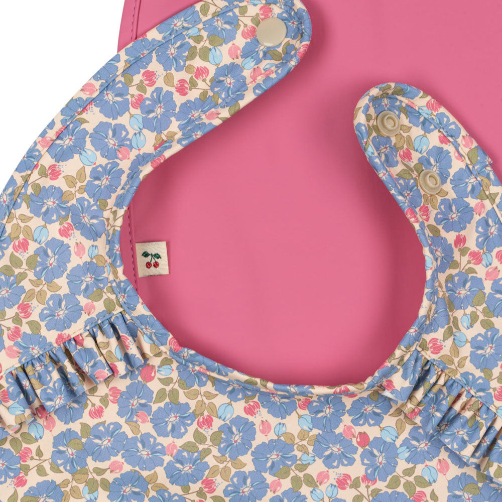 Konges Slojd - Dinner Bib Set - Fleur Rosier/Chateau Rose with Frill (2 Pack) - Mabel & Fox