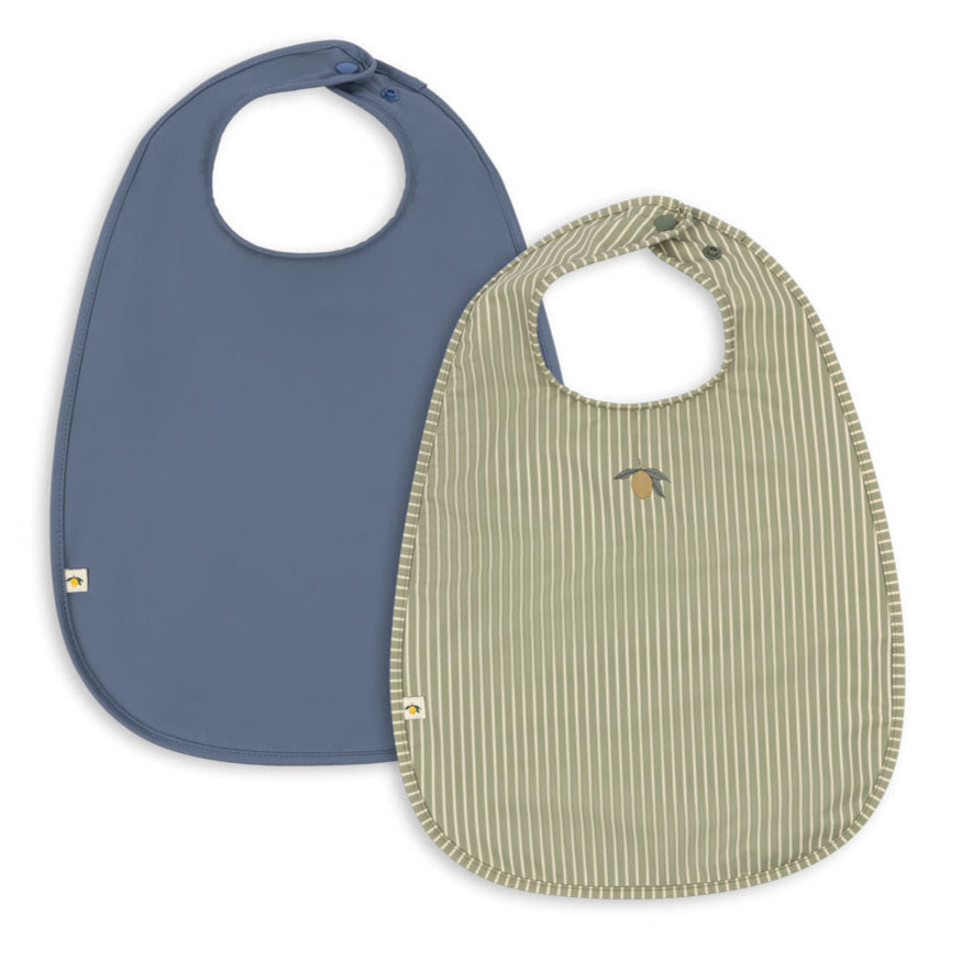 Konges Slojd - Dinner Bib Set - Tea Stripe/Flint Stone(2 Pack) - Mabel & Fox