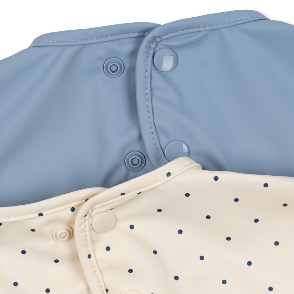 Konges Slojd - Dinner Bib With Sleeves - Navy Dot/Rain Washed (2 Pack) - Mabel & Fox