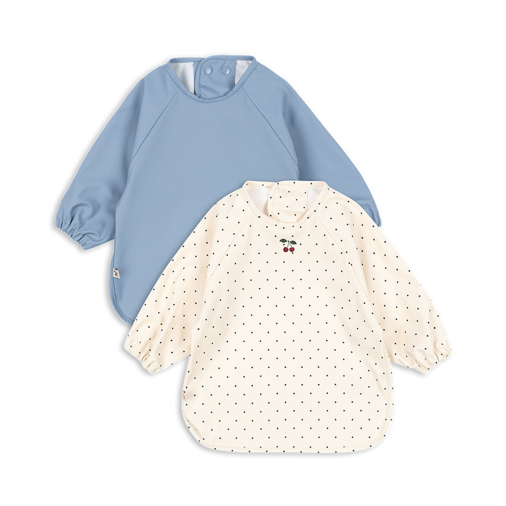 Konges Slojd - Dinner Bib With Sleeves - Navy Dot/Rain Washed (2 Pack) - Mabel & Fox
