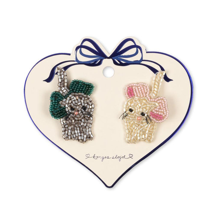 Konges Slojd -  Hair Clip - Bow Kitty Beaded - Mabel & Fox