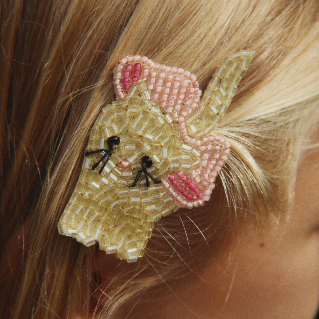 Konges Slojd -  Hair Clip - Bow Kitty Beaded - Mabel & Fox