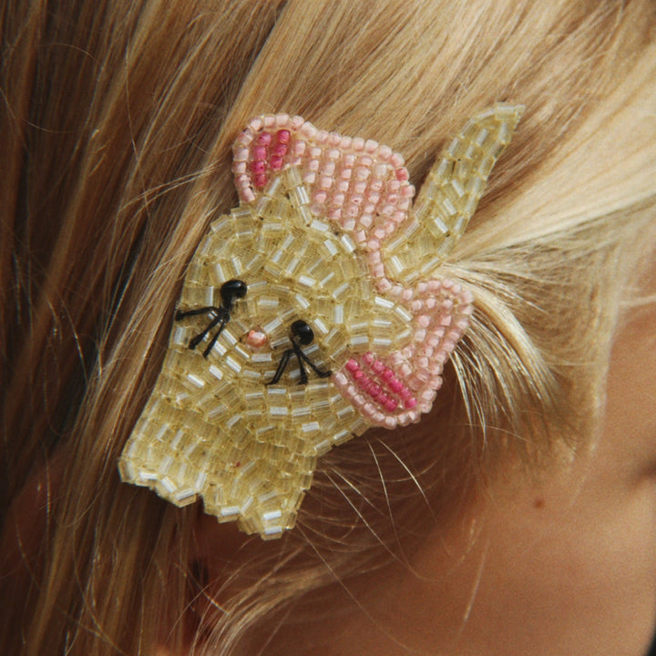 Konges Slojd -  Hair Clip - Bow Kitty Beaded - Mabel & Fox