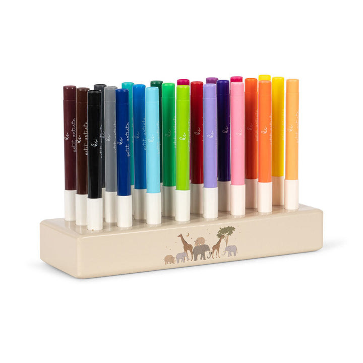 Konges Slojd - Markers In Wooden Block 24 Peice Set - Safari - Mabel & Fox