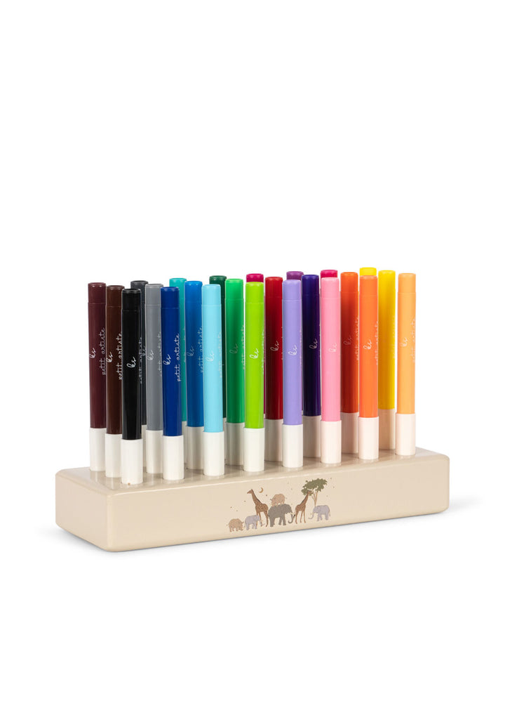 Konges Slojd - Markers In Wooden Block 24 Peice Set - Safari - Mabel & Fox