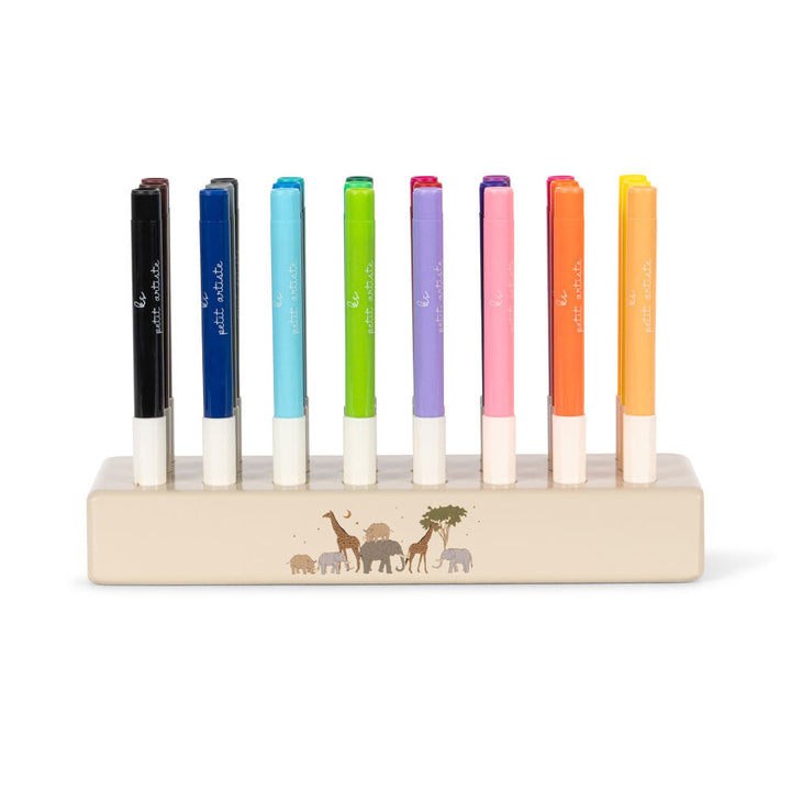 Konges Slojd - Markers In Wooden Block 24 Peice Set - Safari - Mabel & Fox