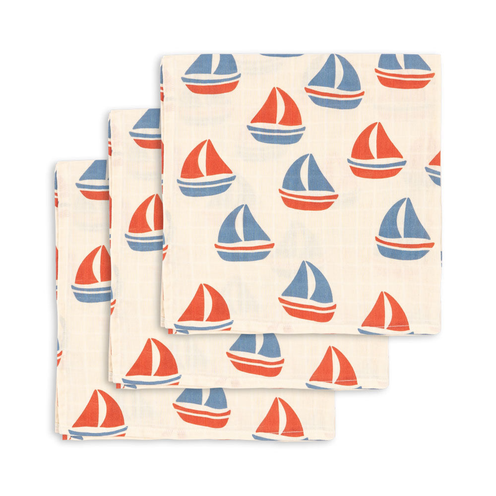 Konges Slojd – Muslin Cloths – GOTS – Ahoy (3 Pack) - Mabel & Fox
