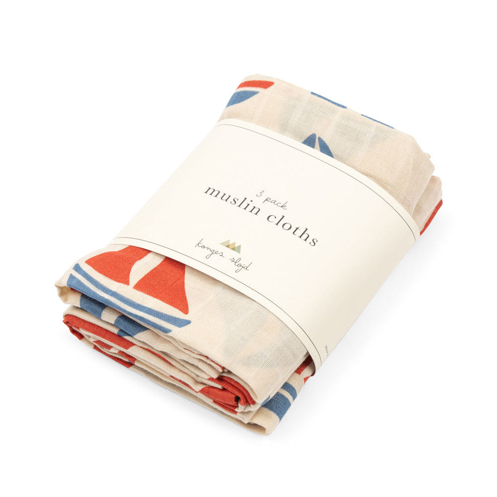 Konges Slojd – Muslin Cloths – GOTS – Ahoy (3 Pack) - Mabel & Fox