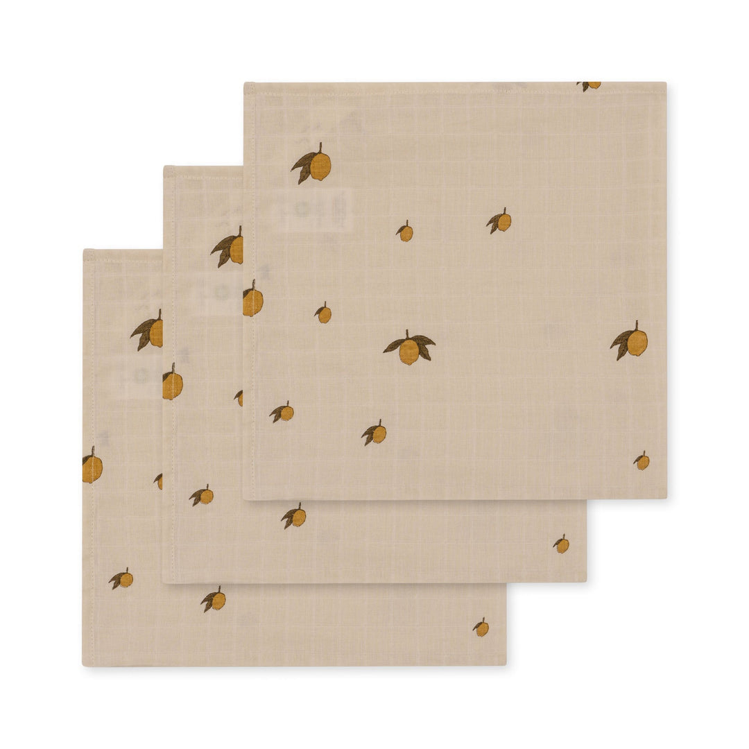 Konges Slojd - Muslin Cloths - GOTS - Lemon - (3 pack) - Mabel & Fox