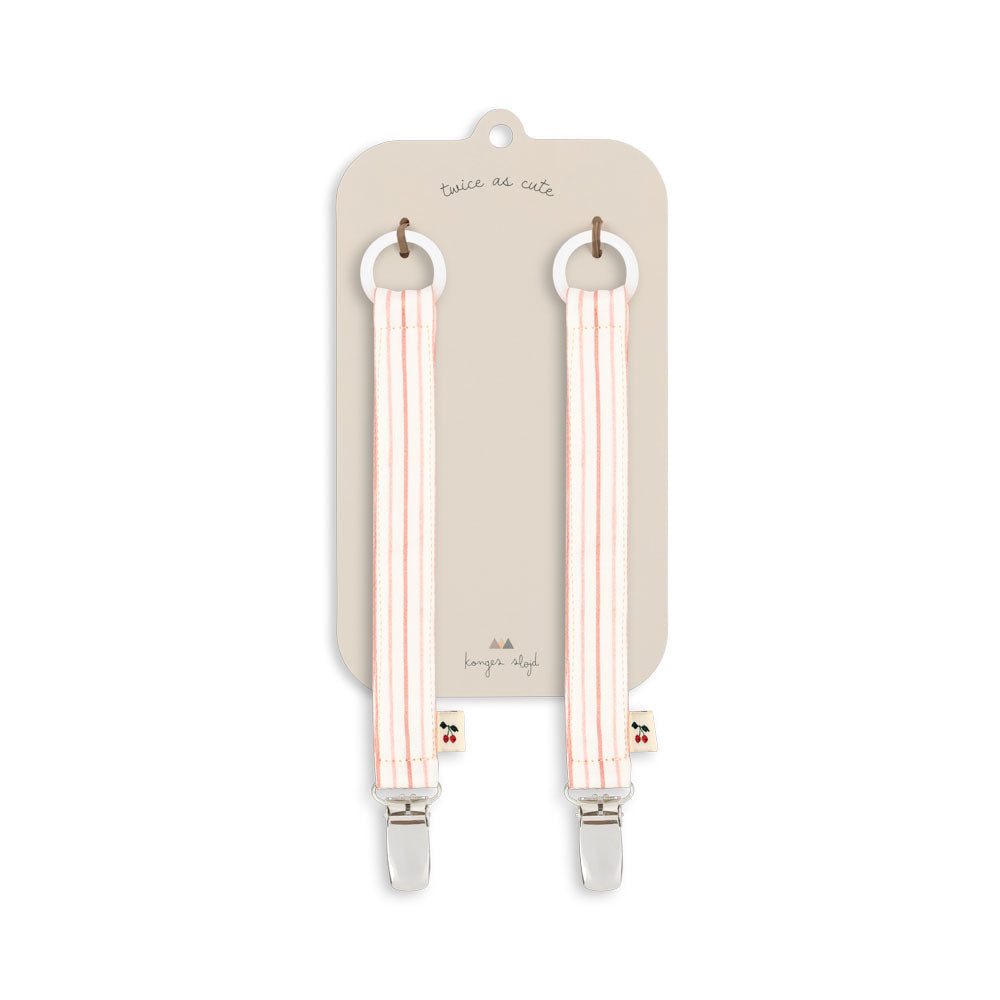 Konges Slojd – Pacifier Clip – Stripy Petite Rose (2 Pack) - Mabel & Fox