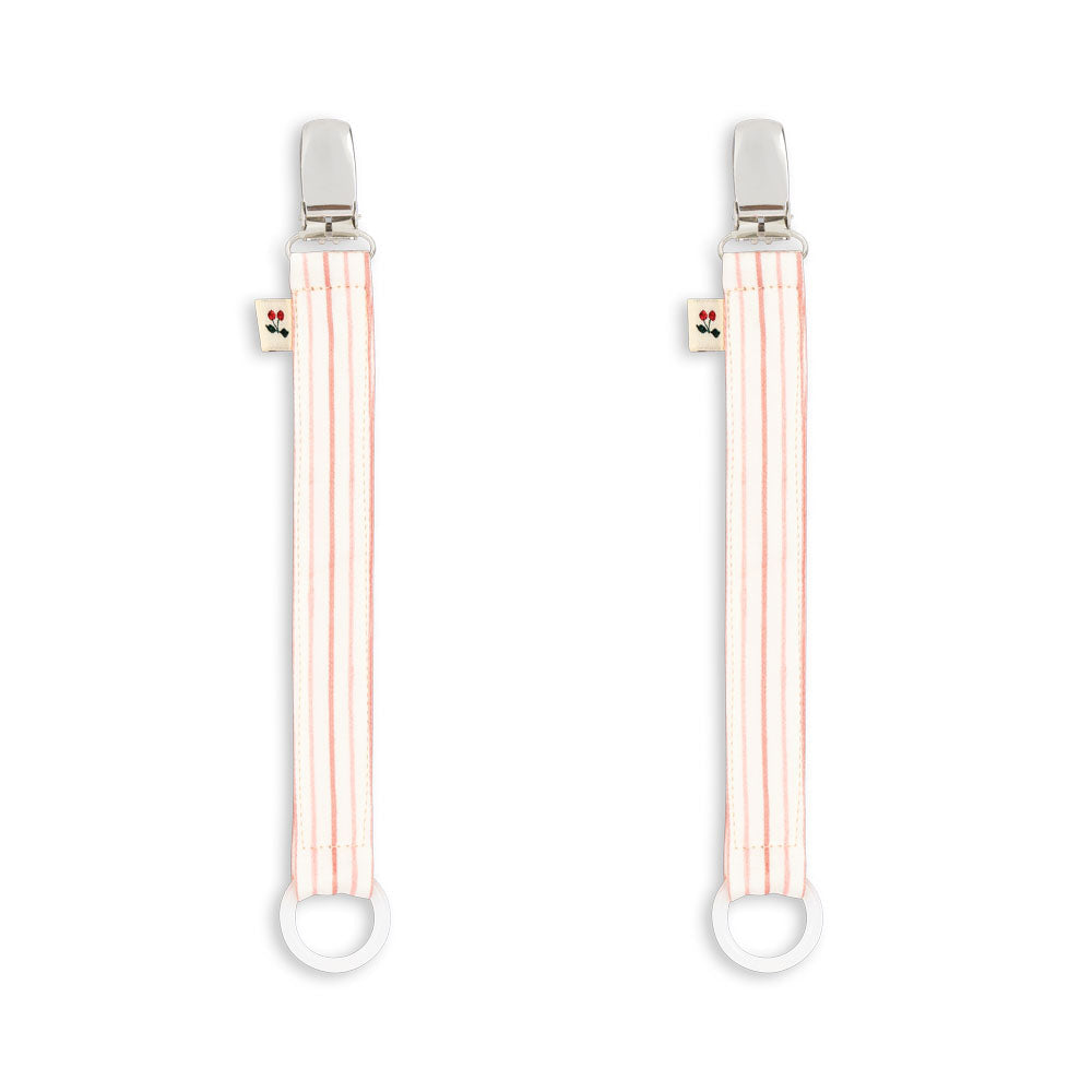 Konges Slojd – Pacifier Clip – Stripy Petite Rose (2 Pack) - Mabel & Fox