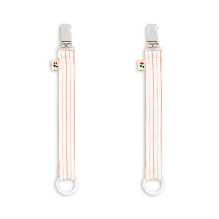Konges Slojd – Pacifier Clip – Stripy Petite Rose (2 Pack) - Mabel & Fox