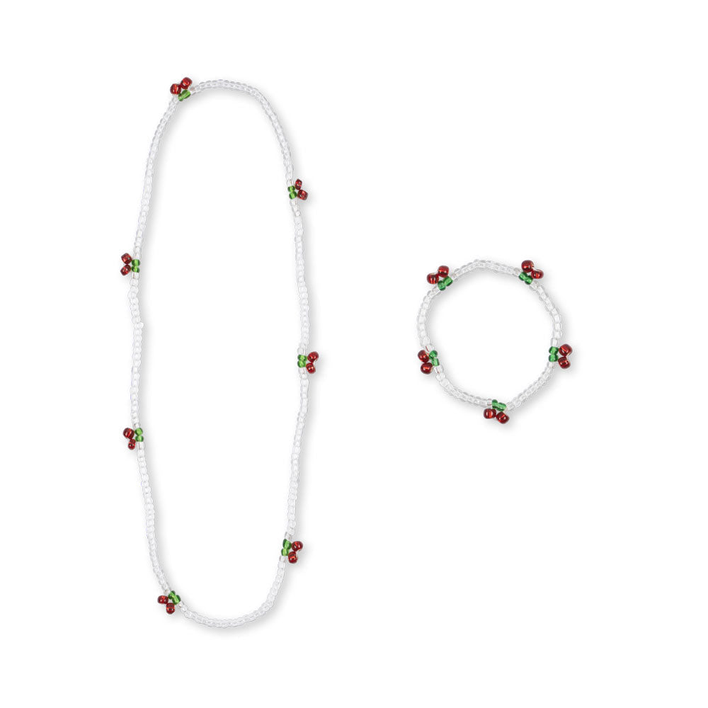 Konges Slojd - Pearly Cherry Necklace And Bracelet Set - Red/Glitter - Mabel & Fox