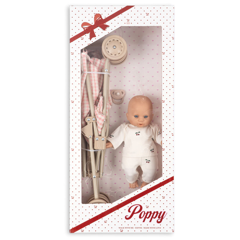 Konges Slojd - Poppy Doll Stroller Set - Pink Check - Mabel & Fox