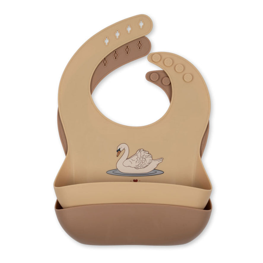 Konges Slojd - Silicone Bib Set- Swan (2 Pack) - Mabel & Fox