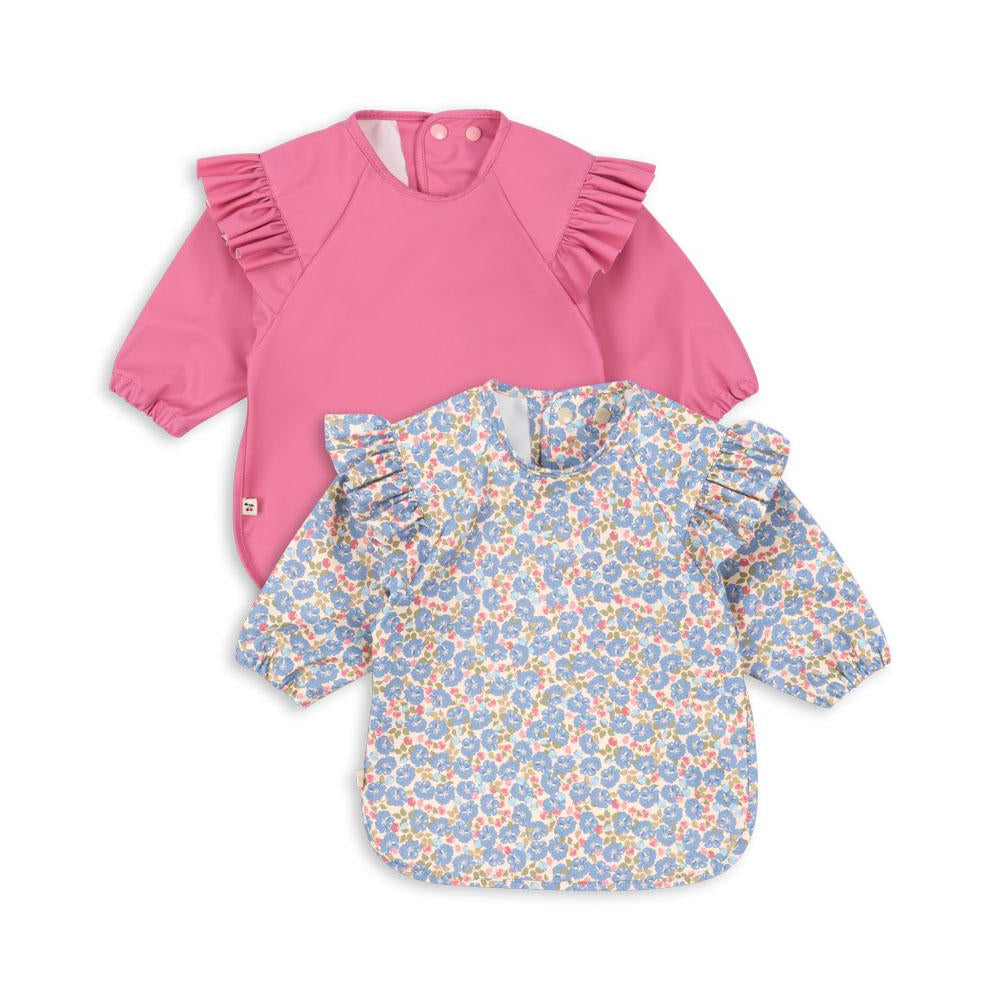 Konges Slojd - Sleeved Dinner Bib Set - Fleur Rosier/Chateau Rose with Frill (2 Pack) - Mabel & Fox