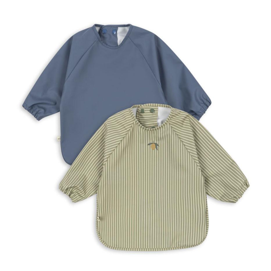 Konges Slojd - Sleeved Dinner Bib Set - Tea Stripe/Flint Stone (2 Pack) - Mabel & Fox