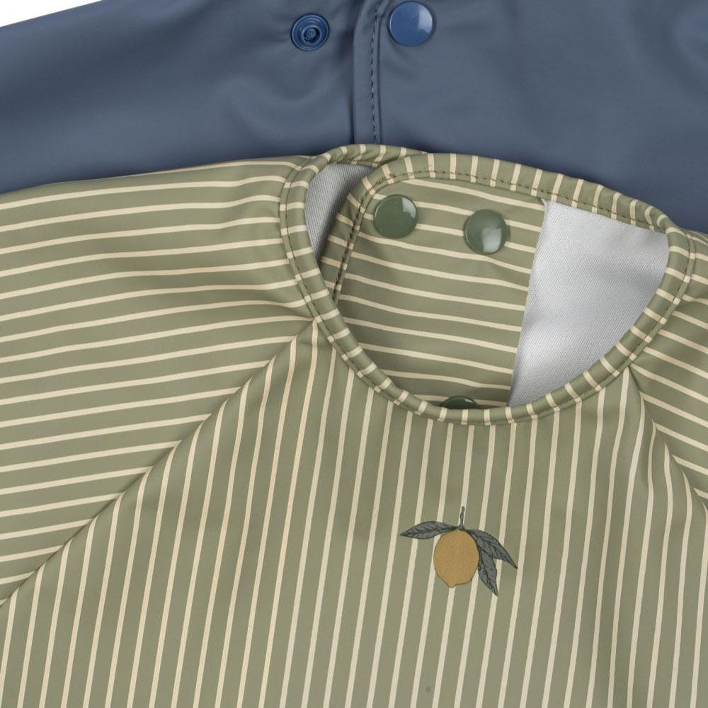 Konges Slojd - Sleeved Dinner Bib Set - Tea Stripe/Flint Stone (2 Pack) - Mabel & Fox