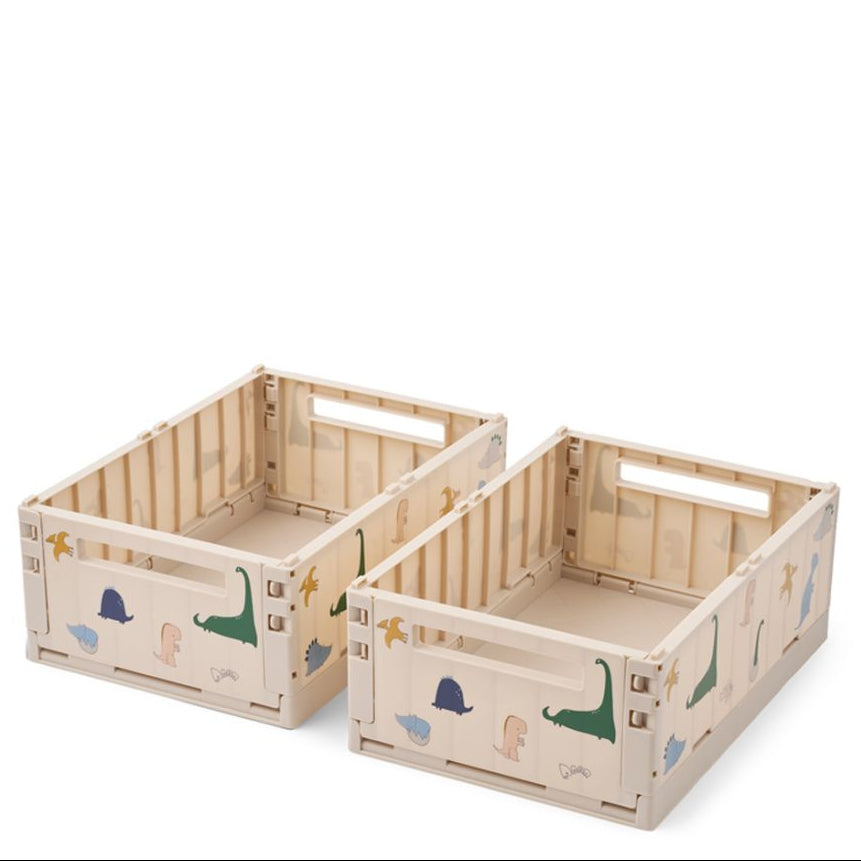 Liewood - Weston Printed Storage Box M 2-Pack - Dino Roar / Sandy